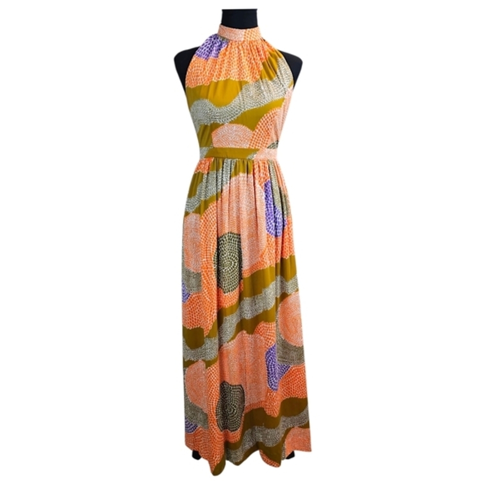 Vintage 1960s Halter Maxi Dress Else Smith For Dalani 6 Retro Boho Psychedelic - Picture 3 of 16